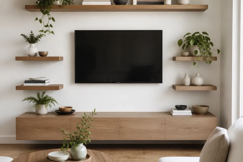 Floating Shelves Living Room for renters TV wall