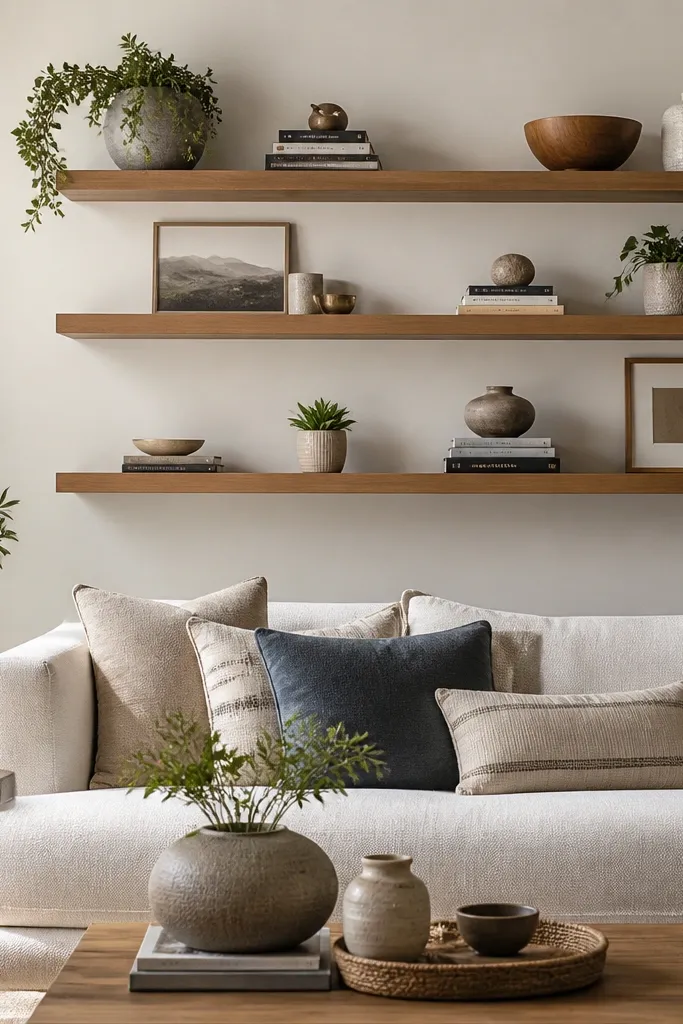 Floating Shelves Living Room low maintenance tips
