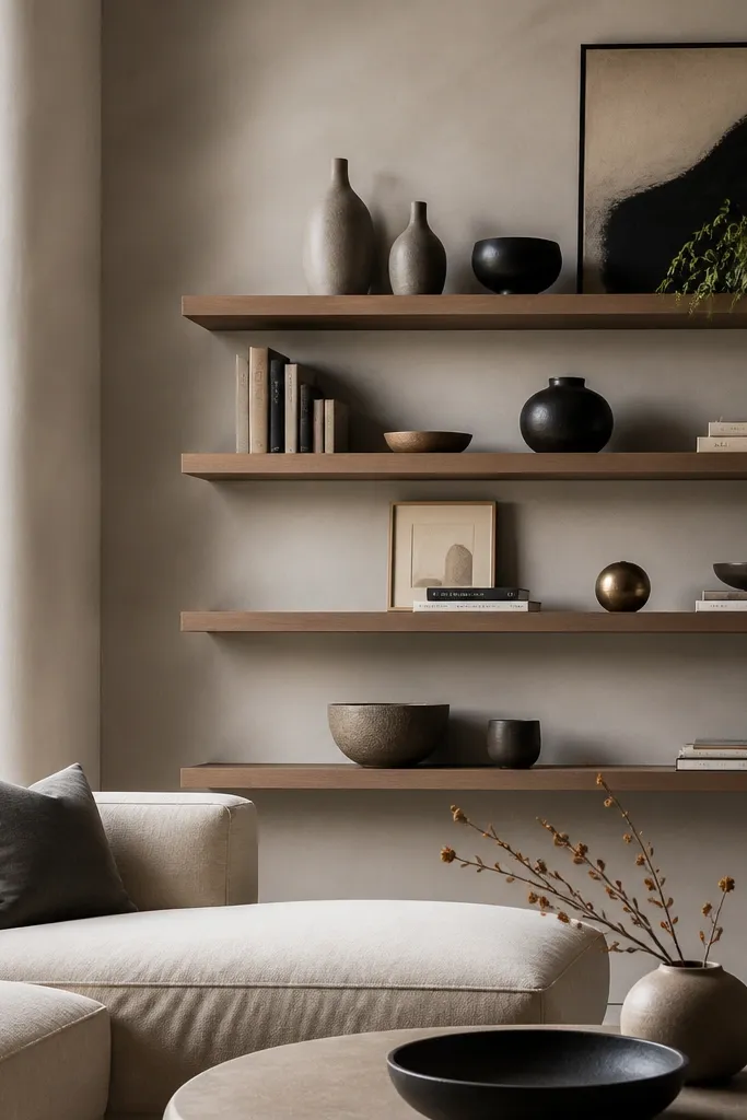 Floating Shelves Living Room luxe high end wall decor