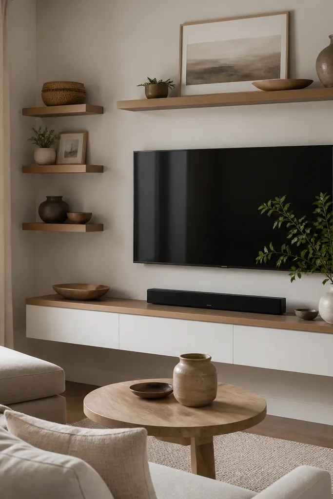 Floating Shelves Living Room small space TV wall