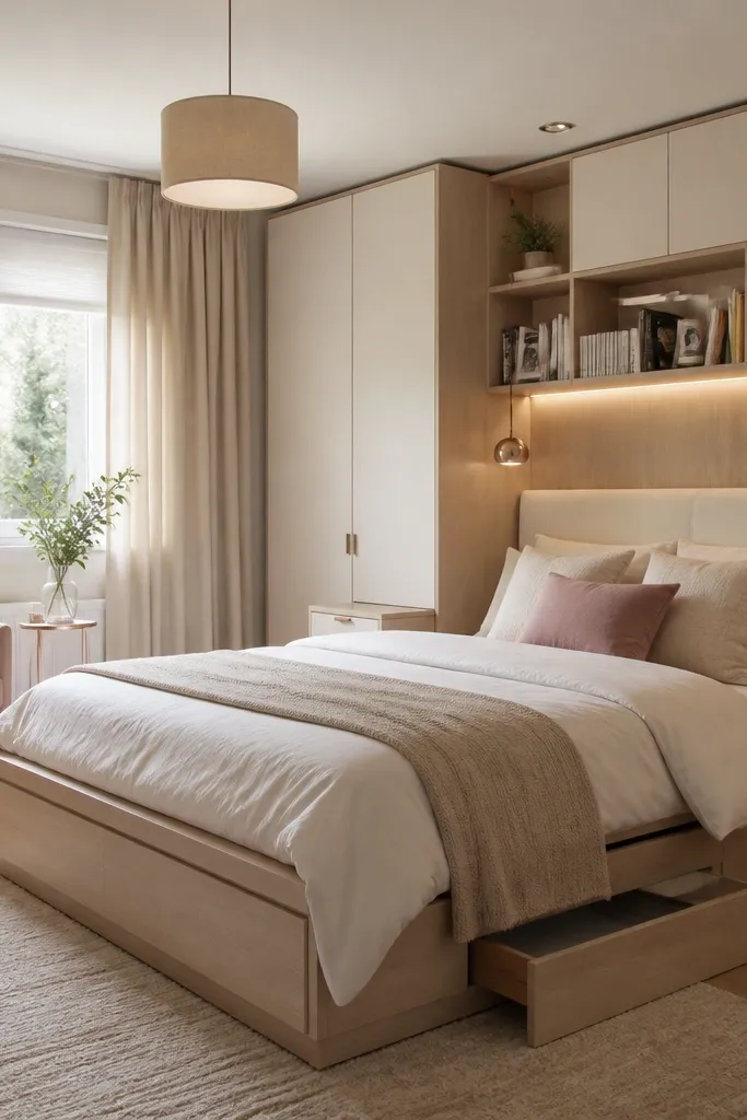 Room Decor Ideas Bedroom with storage and lights