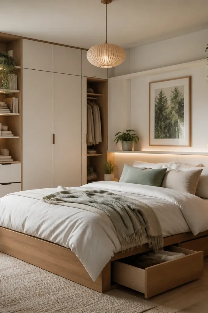 Room Interior Bedroom Ideas With Storage Plants Lights