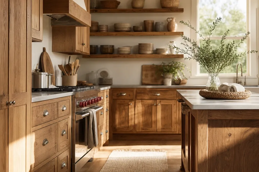 Rustic white oak kitchen cabinets cozy
