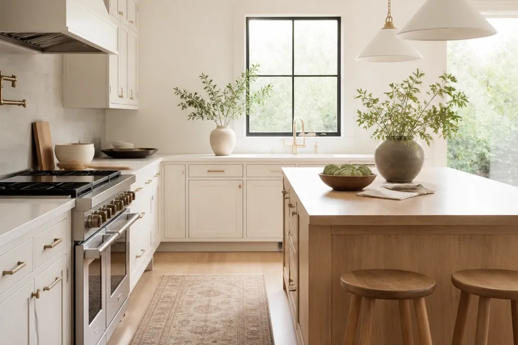 White oak and white kitchen cabinets cozy