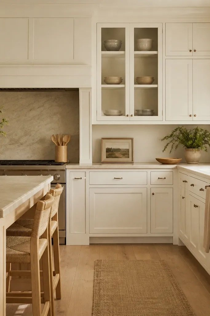 White oak and white kitchen cabinets cozy